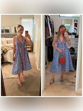blue and white floral halter dress Mackey Paisley Halter Midi Dress in Dove White MultiBlue & White main image 1